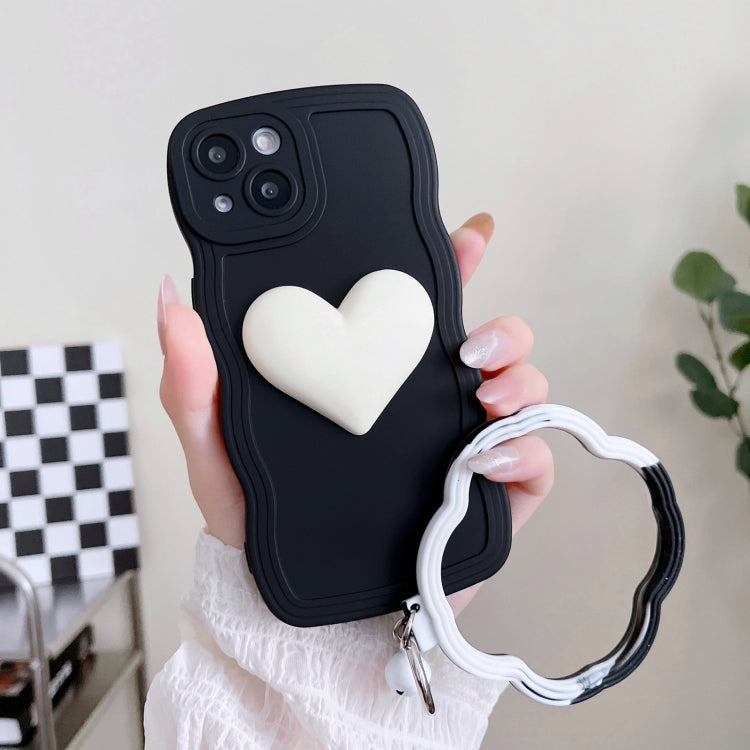 For iPhone 13 Wave Edge Heart Silicone Phone Case with Wristband