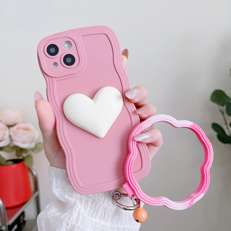 For iPhone 13 Wave Edge Heart Silicone Phone Case with Wristband
