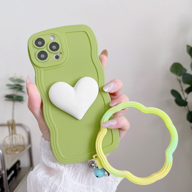 For iPhone 13 Pro Wave Edge Heart Silicone Phone Case with Wristband