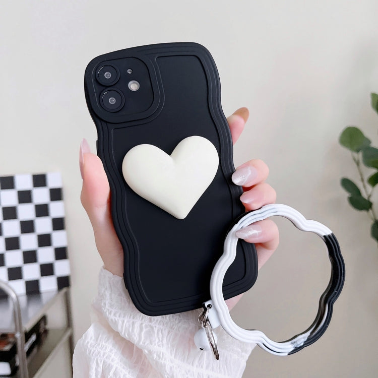 For iPhone 12 mini Wave Edge Heart Silicone Phone Case with Wristband