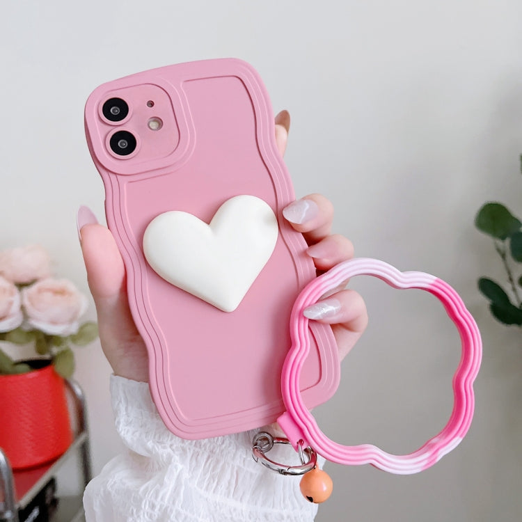 For iPhone 12 mini Wave Edge Heart Silicone Phone Case with Wristband