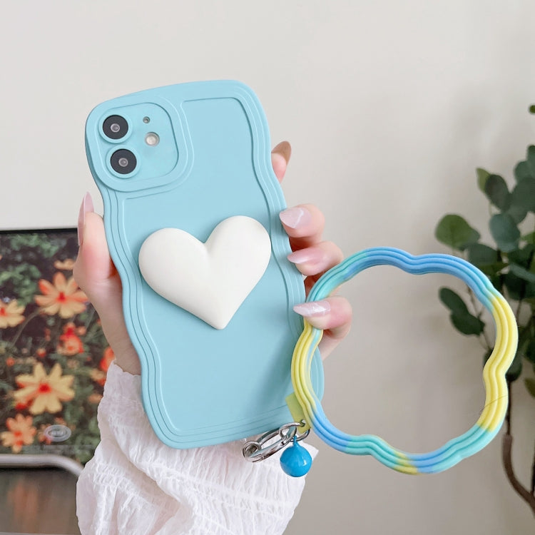 For iPhone 12 mini Wave Edge Heart Silicone Phone Case with Wristband