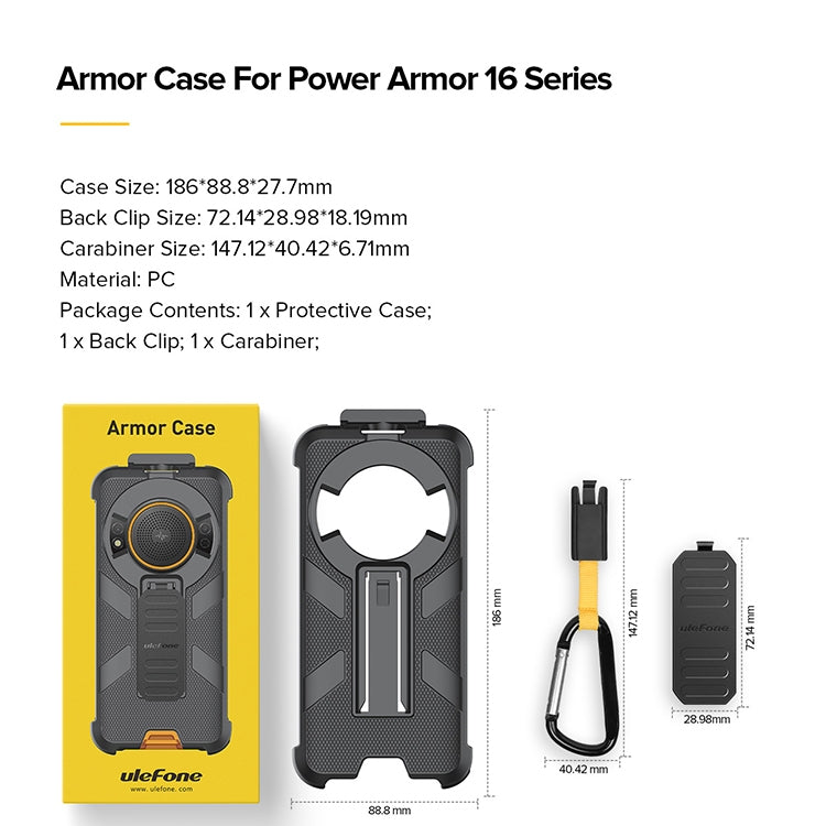 For Ulefone Power Armor 16 Pro Ulefone Back Clip Phone Case with Carabiner(Black)