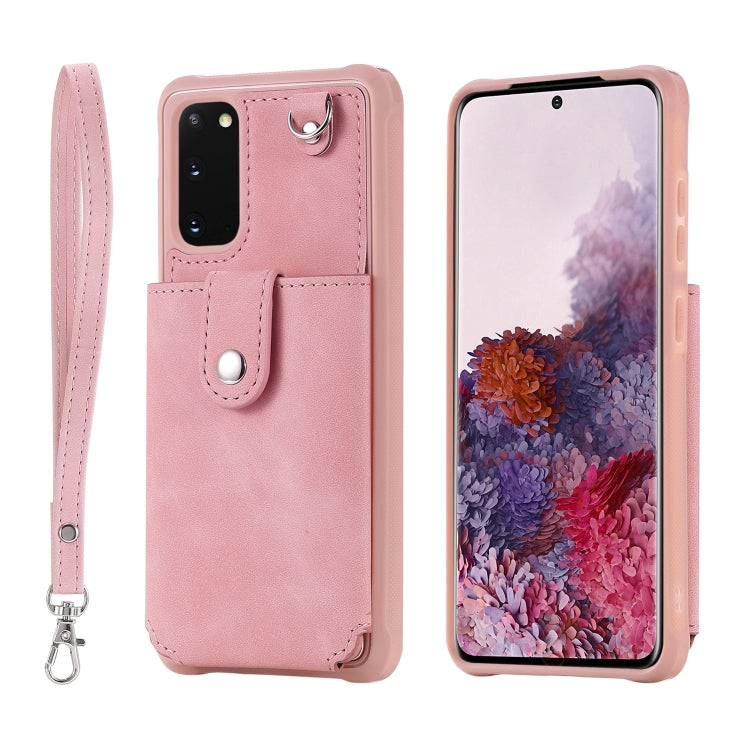 For Galaxy S20 Shockproof Protective Case with Mirror & Card Slot & Short Lanyard