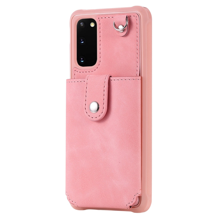 For Galaxy S20 Shockproof Protective Case with Mirror & Card Slot & Short Lanyard