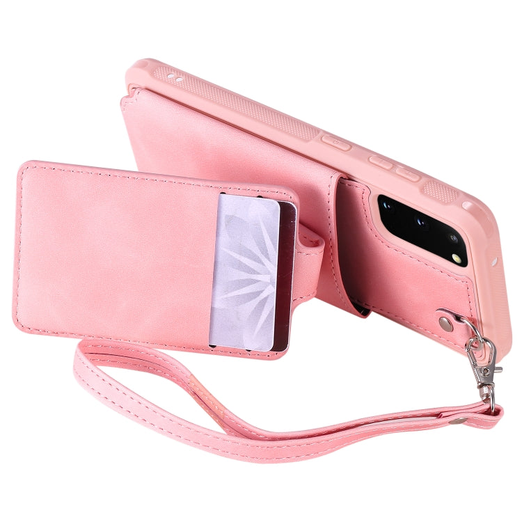 For Galaxy S20 Shockproof Protective Case with Mirror & Card Slot & Short Lanyard