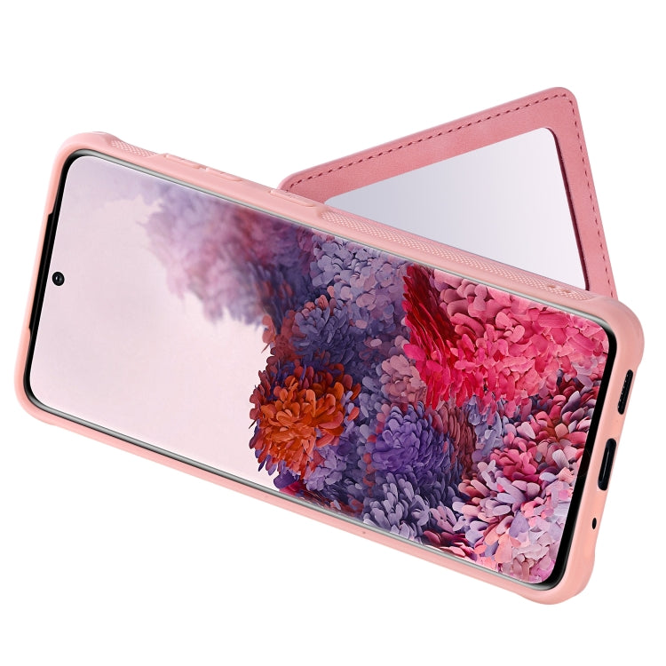 For Galaxy S20 Shockproof Protective Case with Mirror & Card Slot & Short Lanyard
