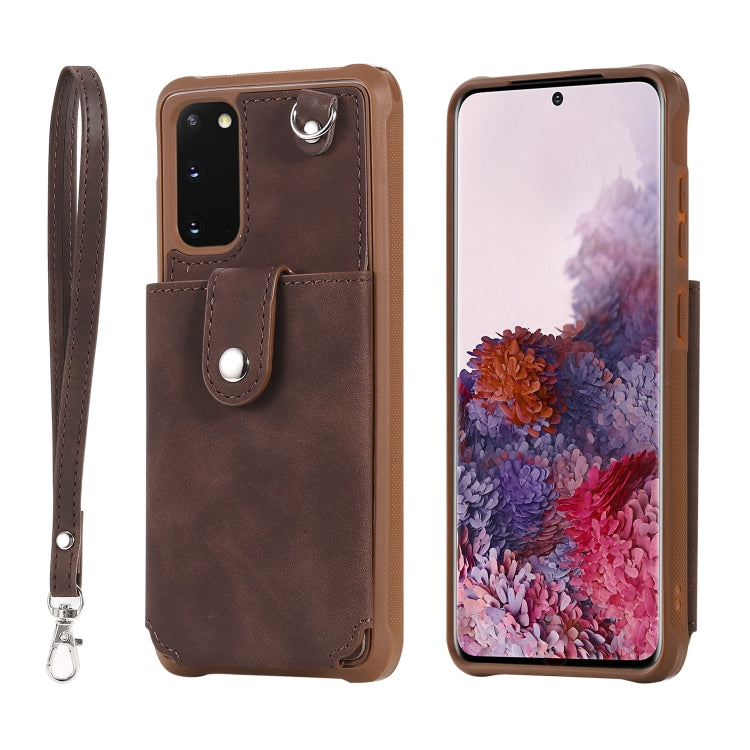 For Galaxy S20 Shockproof Protective Case with Mirror & Card Slot & Short Lanyard