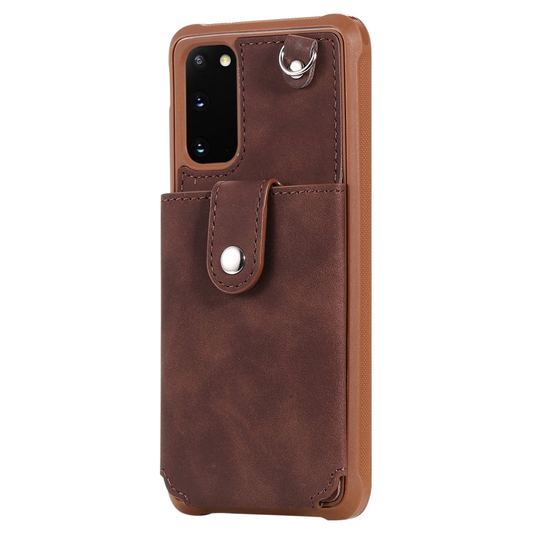 For Galaxy S20 Shockproof Protective Case with Mirror & Card Slot & Short Lanyard