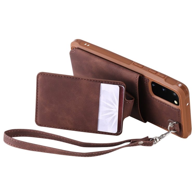 For Galaxy S20 Shockproof Protective Case with Mirror & Card Slot & Short Lanyard