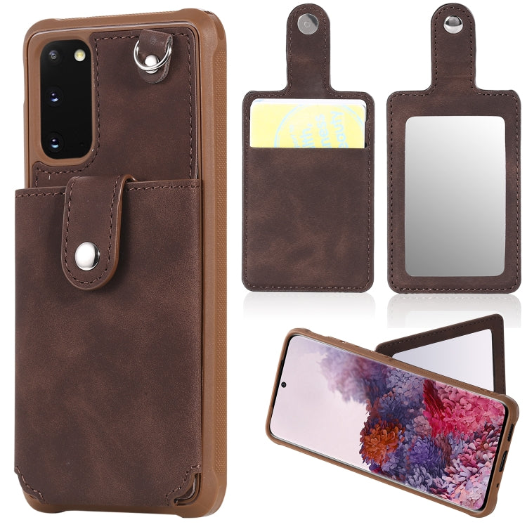 For Galaxy S20 Shockproof Protective Case with Mirror & Card Slot & Short Lanyard