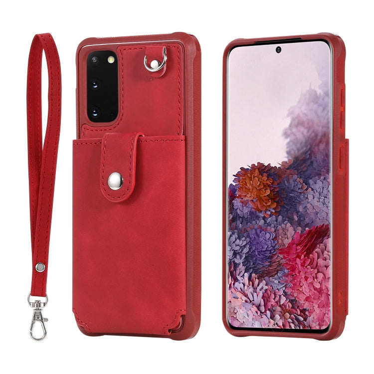 For Galaxy S20 Shockproof Protective Case with Mirror & Card Slot & Short Lanyard