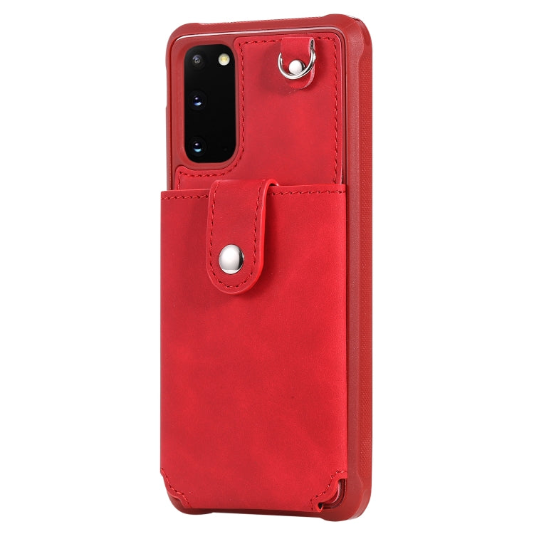 For Galaxy S20 Shockproof Protective Case with Mirror & Card Slot & Short Lanyard