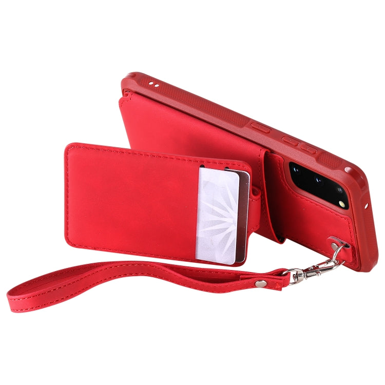 For Galaxy S20 Shockproof Protective Case with Mirror & Card Slot & Short Lanyard