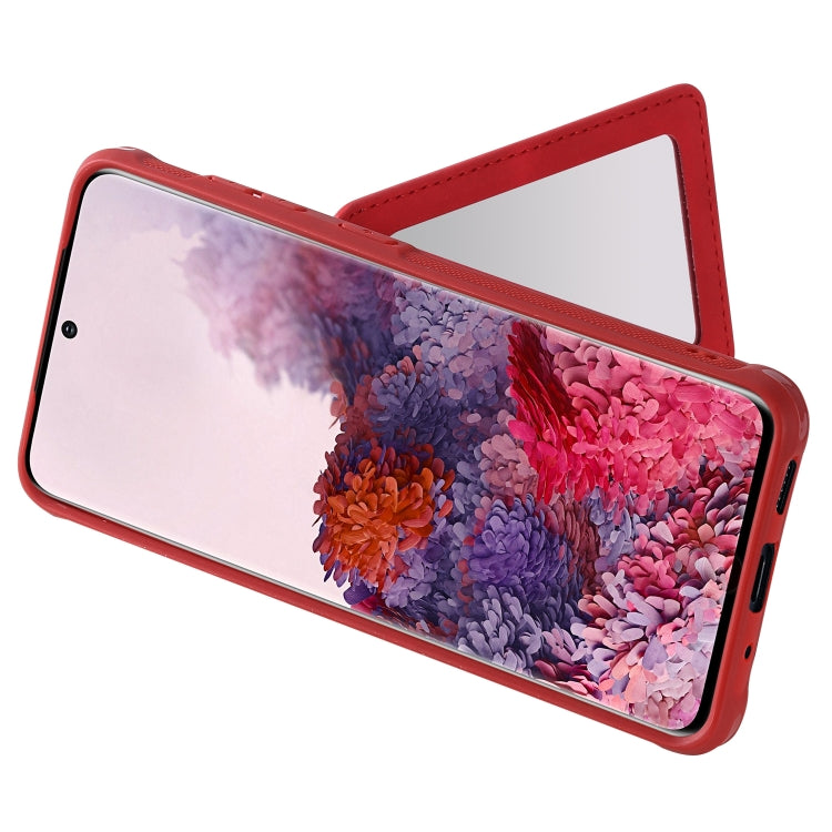 For Galaxy S20 Shockproof Protective Case with Mirror & Card Slot & Short Lanyard