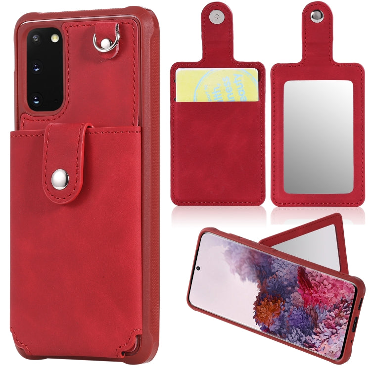 For Galaxy S20 Shockproof Protective Case with Mirror & Card Slot & Short Lanyard