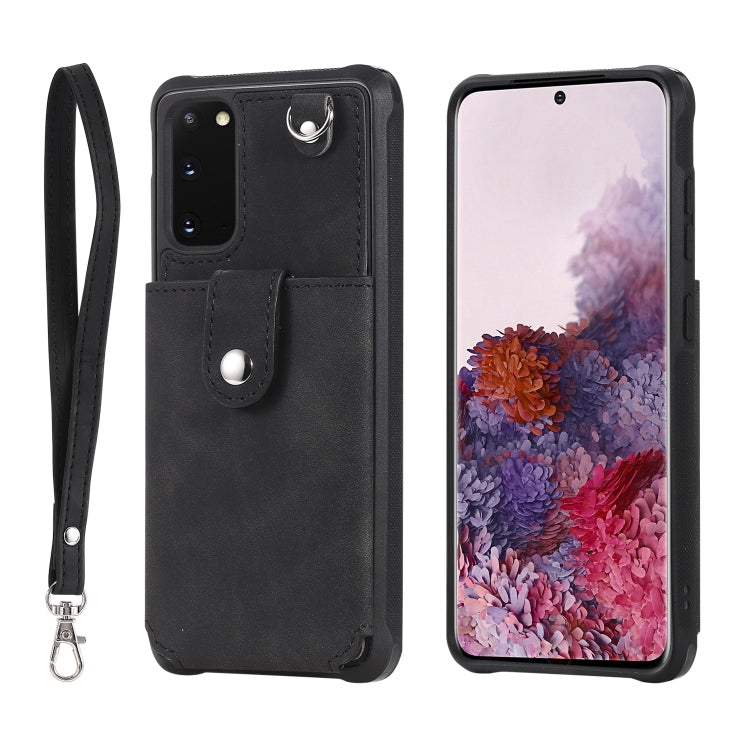 For Galaxy S20 Shockproof Protective Case with Mirror & Card Slot & Short Lanyard
