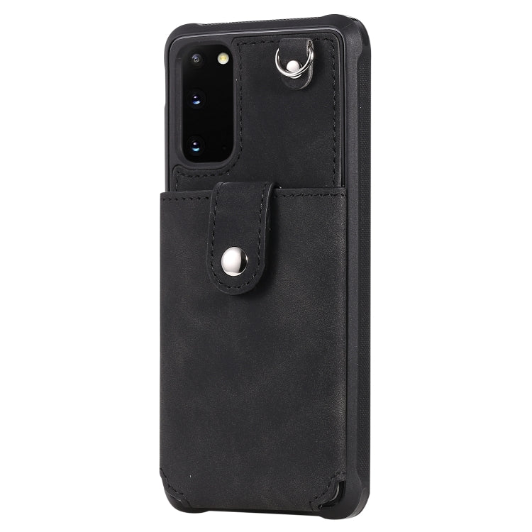 For Galaxy S20 Shockproof Protective Case with Mirror & Card Slot & Short Lanyard