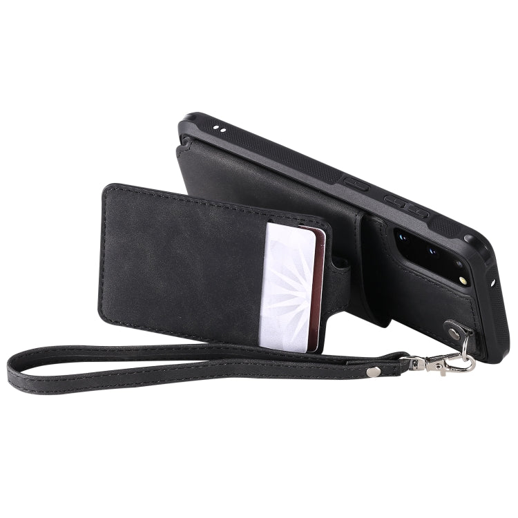 For Galaxy S20 Shockproof Protective Case with Mirror & Card Slot & Short Lanyard