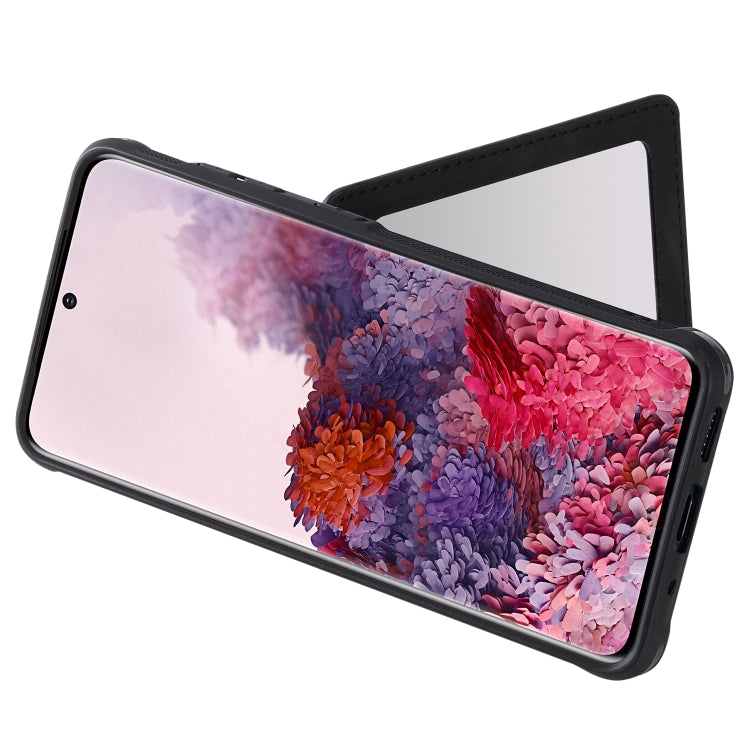 For Galaxy S20 Shockproof Protective Case with Mirror & Card Slot & Short Lanyard