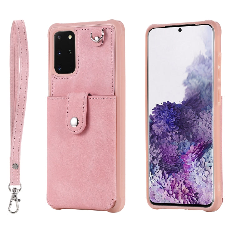 For Galaxy S20 Plus Shockproof Protective Case with Mirror & Card Slot & Short Lanyard