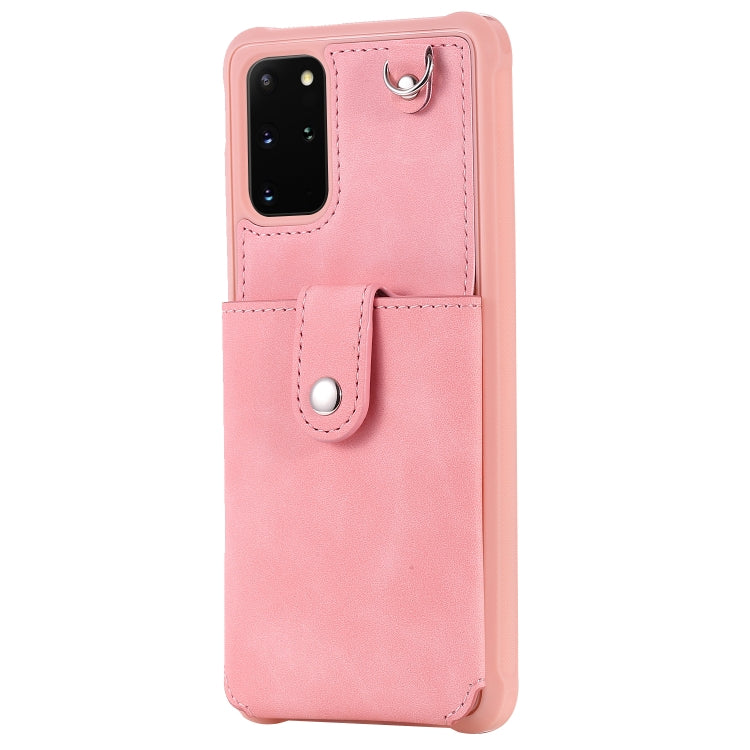 For Galaxy S20 Plus Shockproof Protective Case with Mirror & Card Slot & Short Lanyard