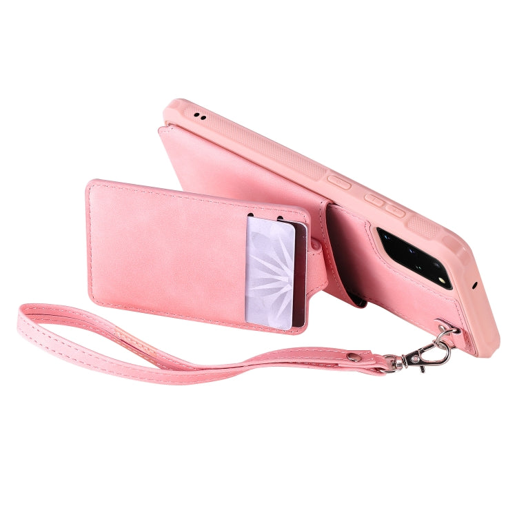 For Galaxy S20 Plus Shockproof Protective Case with Mirror & Card Slot & Short Lanyard