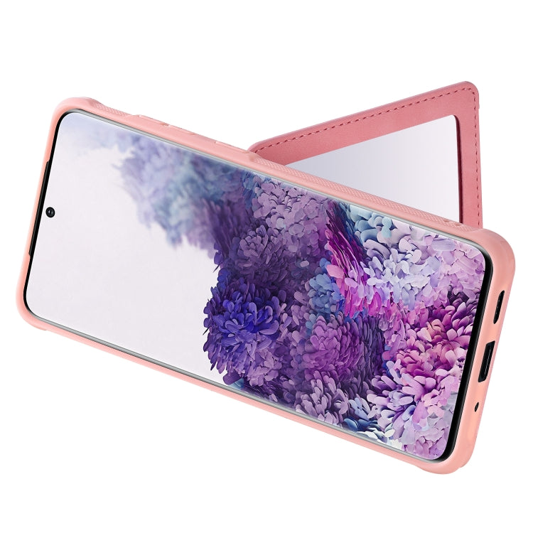 For Galaxy S20 Plus Shockproof Protective Case with Mirror & Card Slot & Short Lanyard