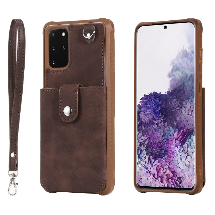 For Galaxy S20 Plus Shockproof Protective Case with Mirror & Card Slot & Short Lanyard