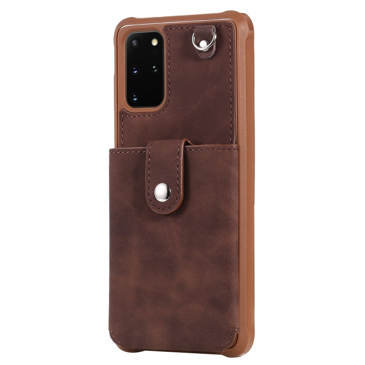 For Galaxy S20 Plus Shockproof Protective Case with Mirror & Card Slot & Short Lanyard