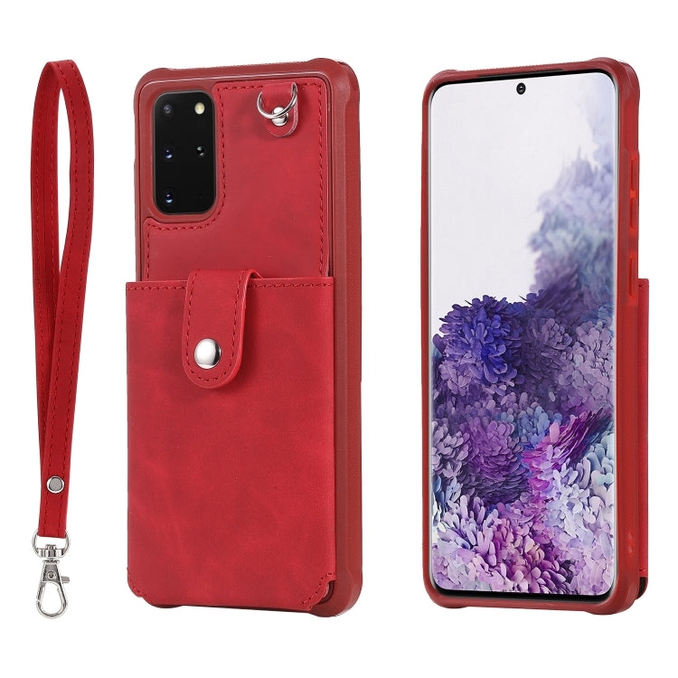 For Galaxy S20 Plus Shockproof Protective Case with Mirror & Card Slot & Short Lanyard