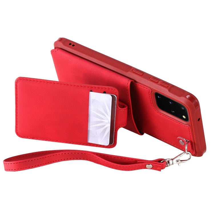 For Galaxy S20 Plus Shockproof Protective Case with Mirror & Card Slot & Short Lanyard