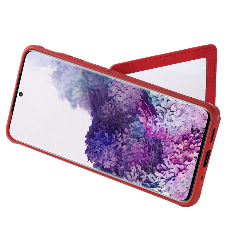 For Galaxy S20 Plus Shockproof Protective Case with Mirror & Card Slot & Short Lanyard