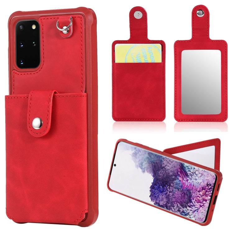 For Galaxy S20 Plus Shockproof Protective Case with Mirror & Card Slot & Short Lanyard