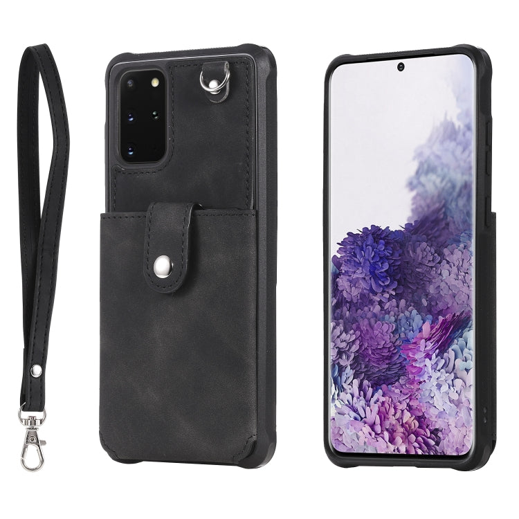 For Galaxy S20 Plus Shockproof Protective Case with Mirror & Card Slot & Short Lanyard