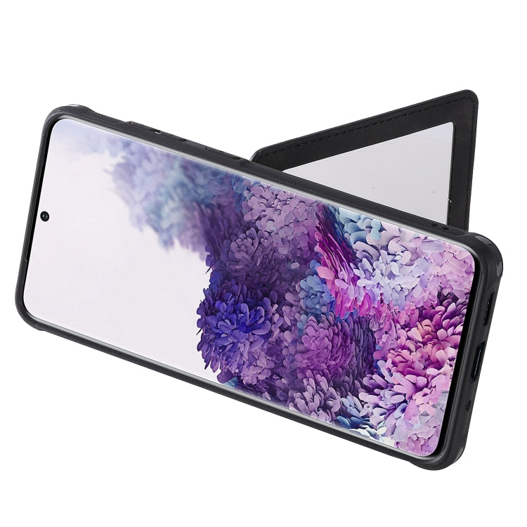 For Galaxy S20 Plus Shockproof Protective Case with Mirror & Card Slot & Short Lanyard