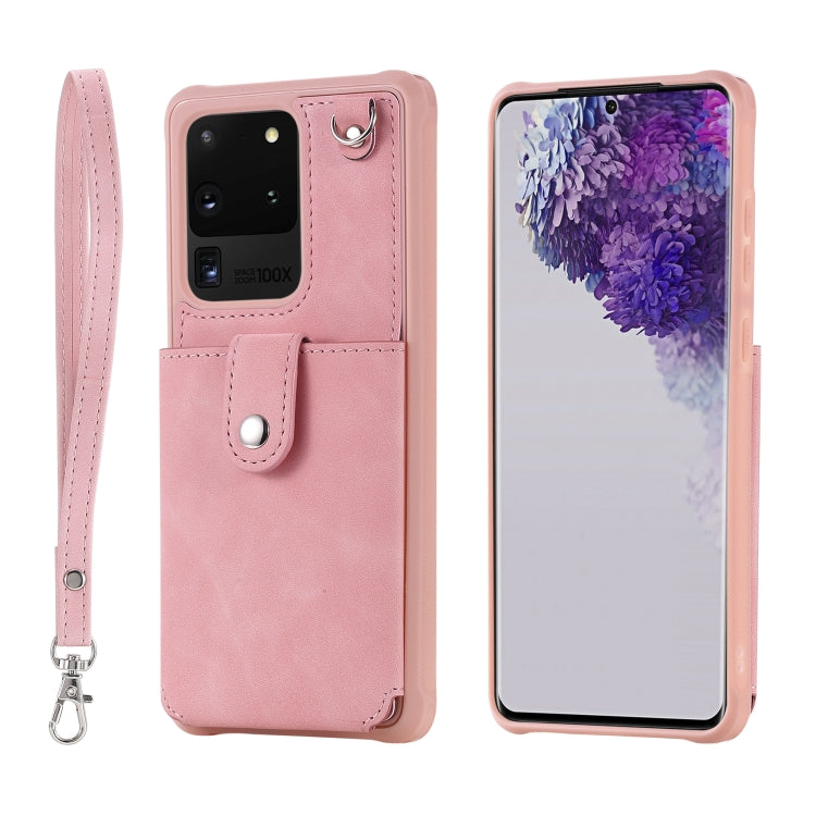 For Galaxy S20 Ultra Shockproof Protective Case with Mirror & Card Slot & Short Lanyard