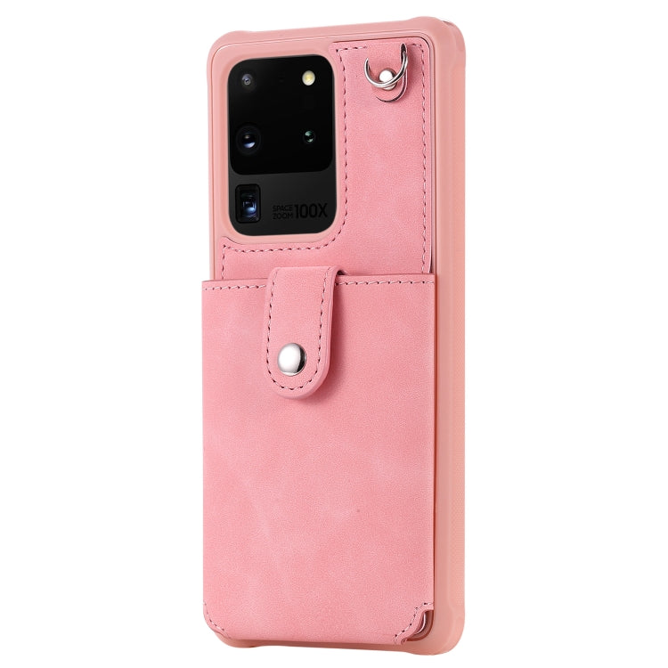 For Galaxy S20 Ultra Shockproof Protective Case with Mirror & Card Slot & Short Lanyard