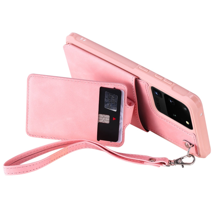 For Galaxy S20 Ultra Shockproof Protective Case with Mirror & Card Slot & Short Lanyard