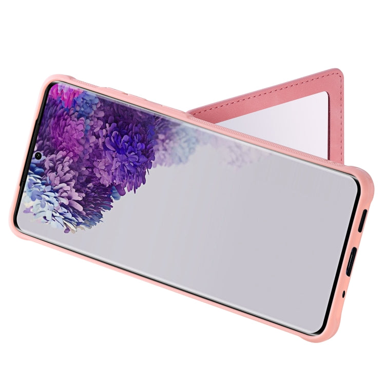 For Galaxy S20 Ultra Shockproof Protective Case with Mirror & Card Slot & Short Lanyard