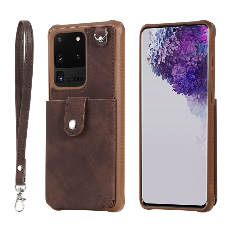 For Galaxy S20 Ultra Shockproof Protective Case with Mirror & Card Slot & Short Lanyard