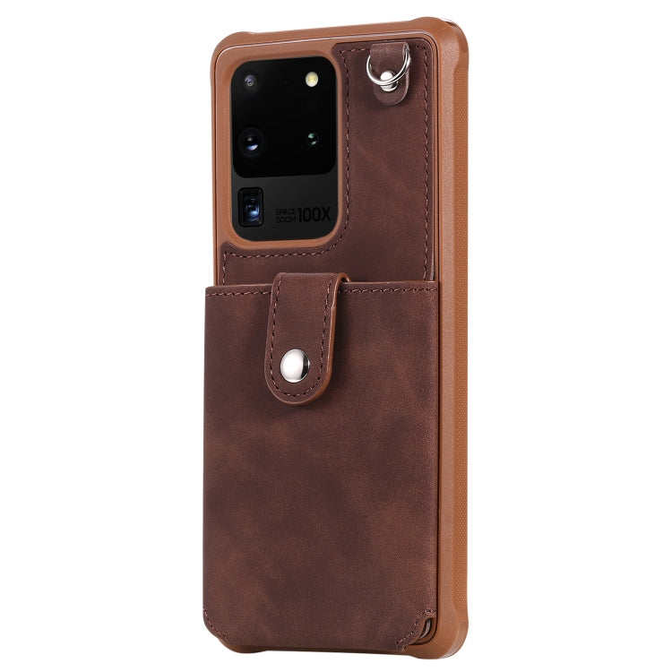 For Galaxy S20 Ultra Shockproof Protective Case with Mirror & Card Slot & Short Lanyard