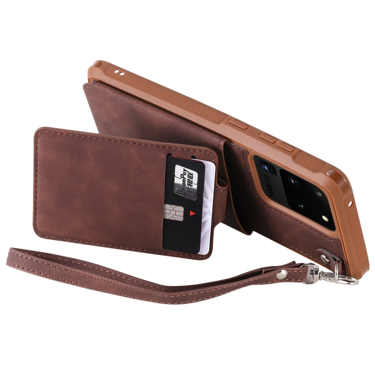 For Galaxy S20 Ultra Shockproof Protective Case with Mirror & Card Slot & Short Lanyard