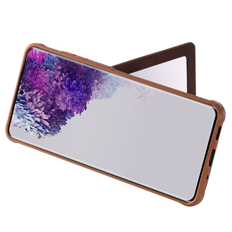 For Galaxy S20 Ultra Shockproof Protective Case with Mirror & Card Slot & Short Lanyard