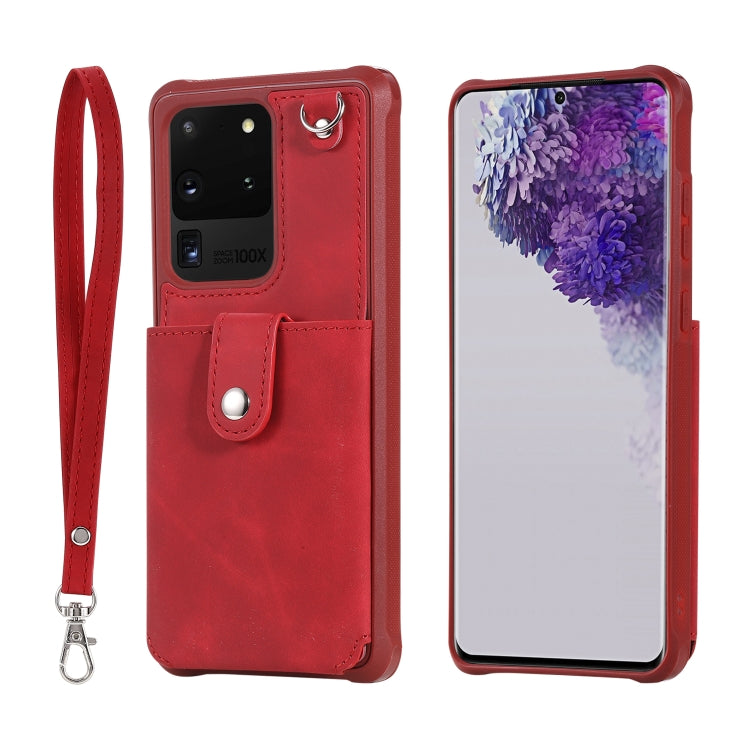 For Galaxy S20 Ultra Shockproof Protective Case with Mirror & Card Slot & Short Lanyard