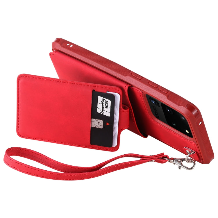 For Galaxy S20 Ultra Shockproof Protective Case with Mirror & Card Slot & Short Lanyard