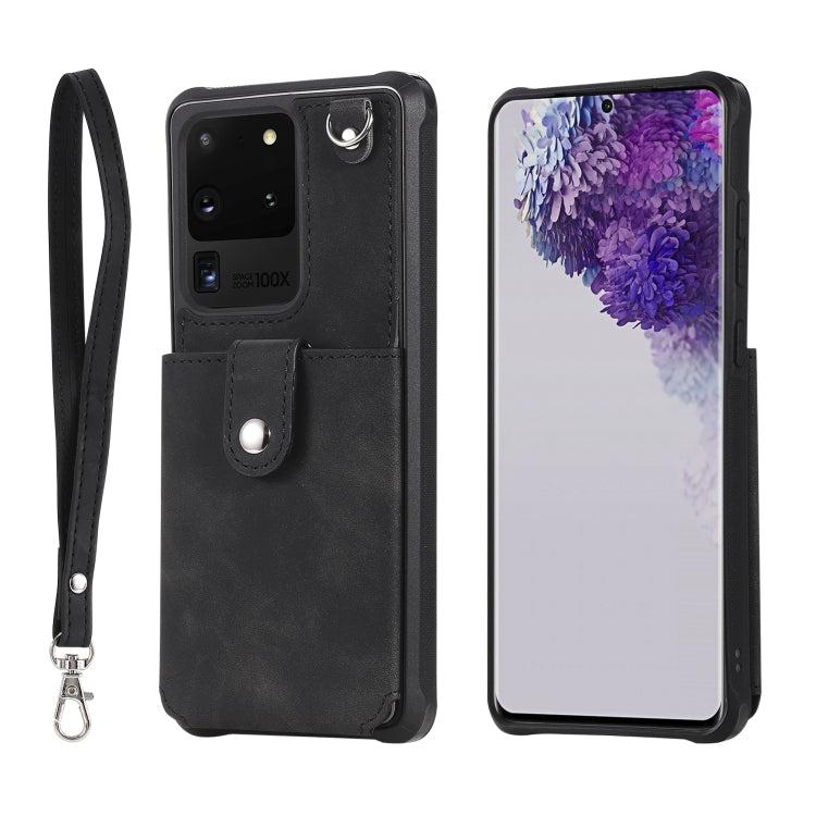 For Galaxy S20 Ultra Shockproof Protective Case with Mirror & Card Slot & Short Lanyard