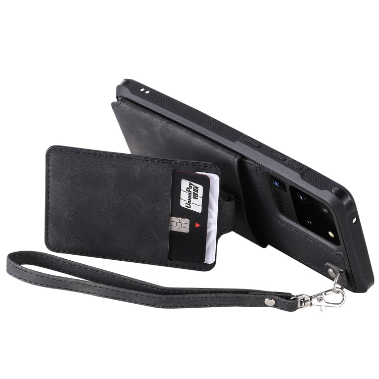 For Galaxy S20 Ultra Shockproof Protective Case with Mirror & Card Slot & Short Lanyard