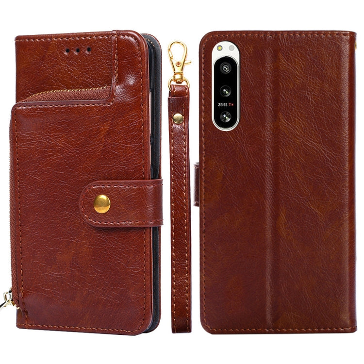 For Sony Xperia 5 IV Zipper Bag Flip Leather Phone Case