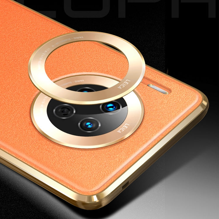 For Huawei Mate 30 Pro Shockproof Magnetic Attraction Leather Backboard + Tempered Glass Case(Orange)